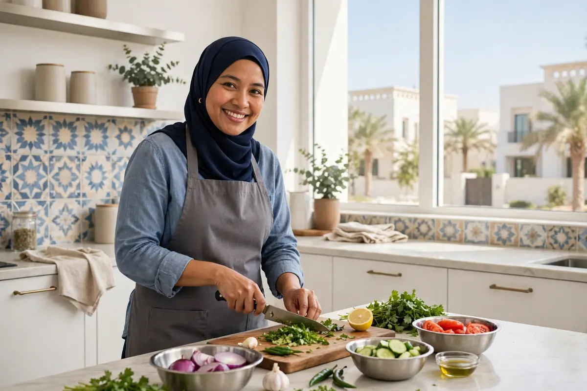 Domestic helper salary in Bahrain — housemaid preparing food in a Bahraini home